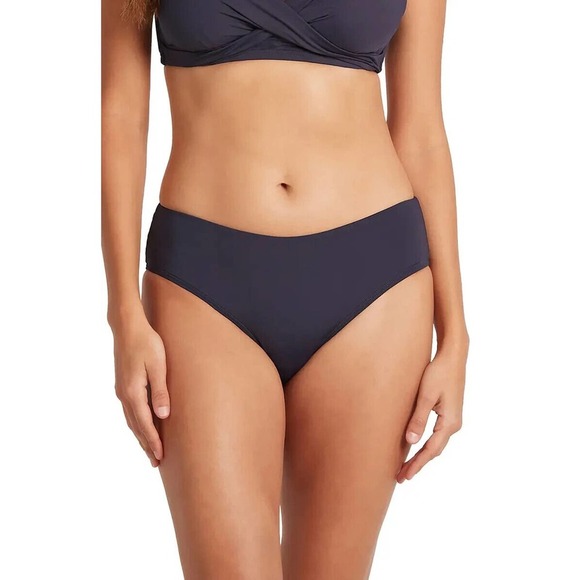 Sea Level Australia Essentials Mid Bikini Swim Bottoms Navy Blue 10 US Stretch - Picture 1 of 6
